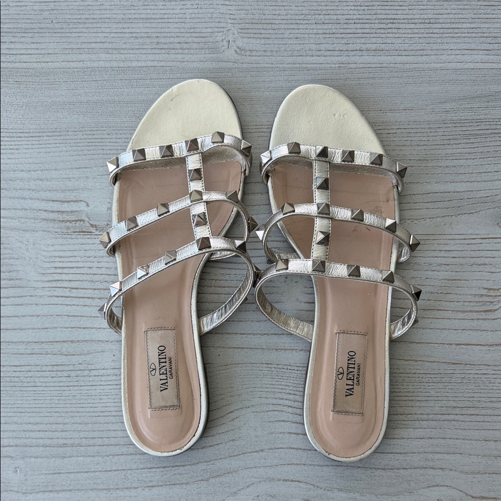 Valentino Garavani Metallic Rockstud Slide Sandals